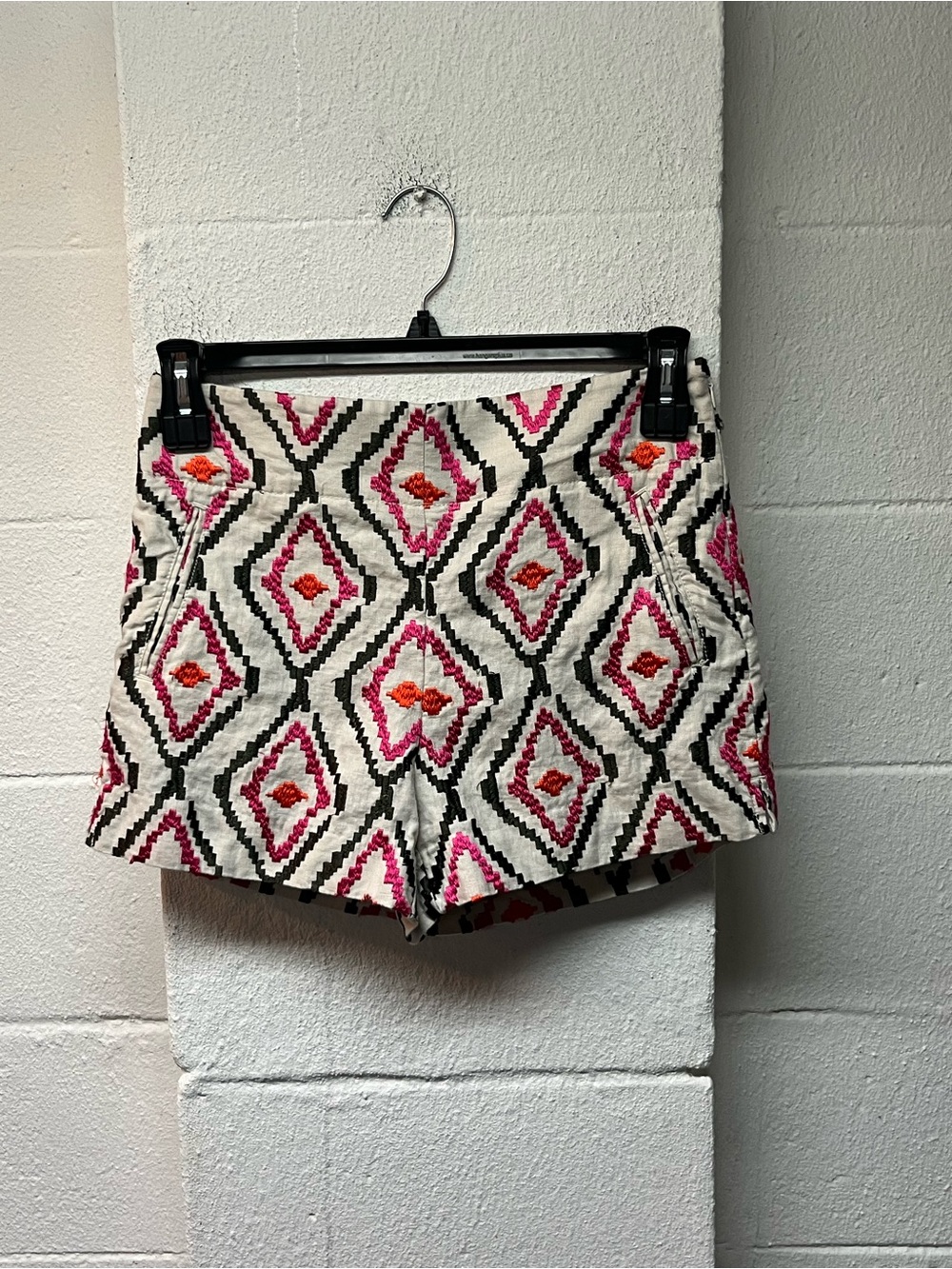 LOFT Cream Embroidered High-Waist Shorts with Pink & Orange Accents